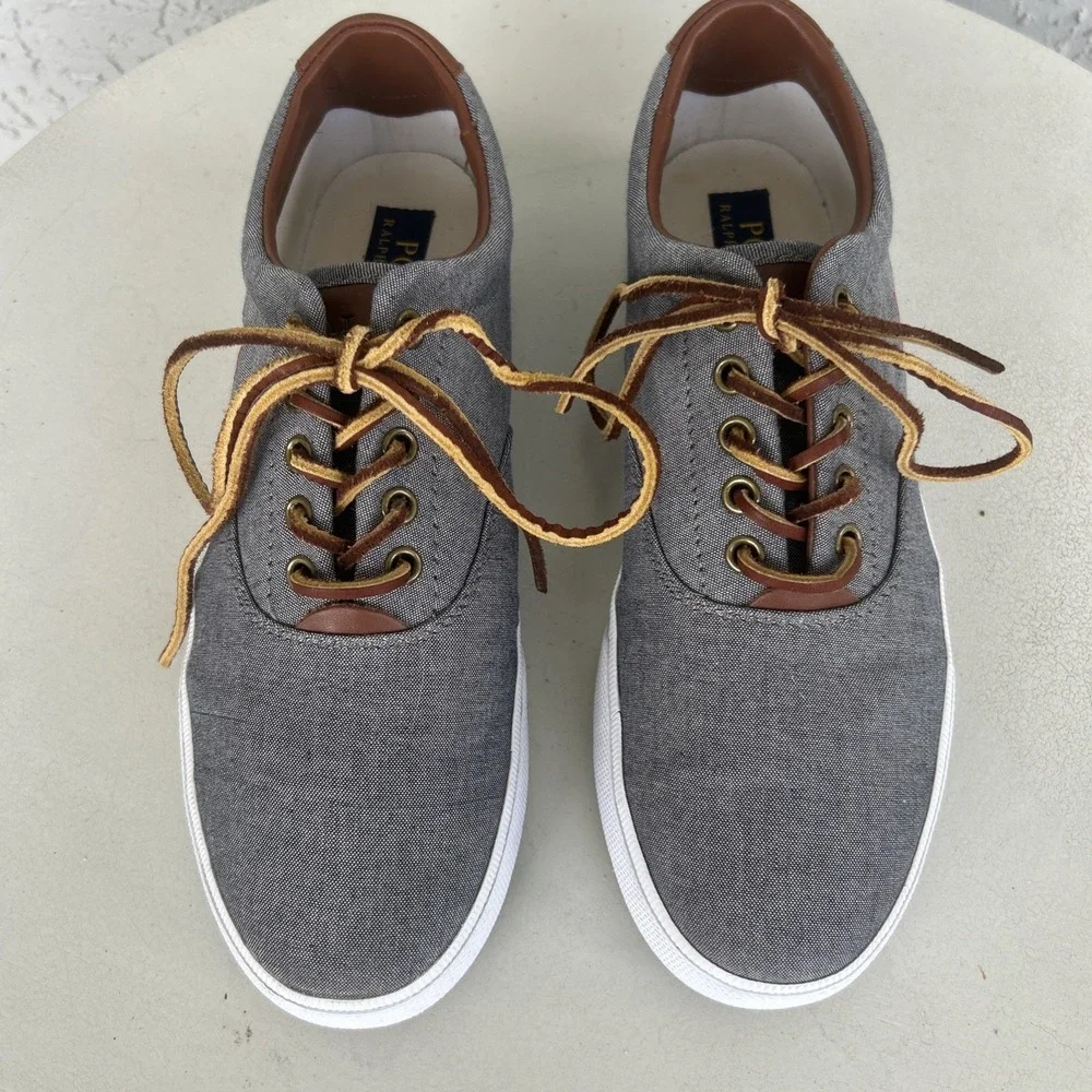 Polo Ralph Lauren Vaughn Denim Chambray Canvas Sneakers Boat Shoes Size 9.5